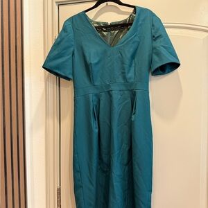 J. Crew Teal Midi Dress with V-Neck